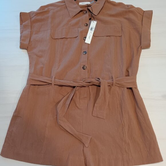 NWT Anthropologie Mustard Seed Women's SM Romper Shorts Tan Button Up - Picture 1 of 5